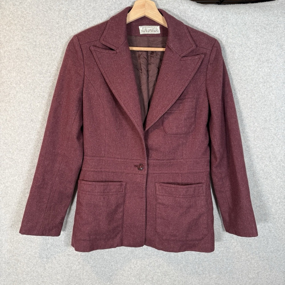 Young Dimensions Saks Fifth Avenue Blazer Maroon Red Wool Fitted Vintage 70s XS